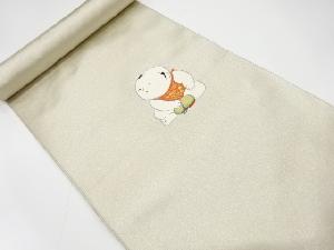 アンティーク　太田長製　御所人形模様織り出し　名古屋帯地反物